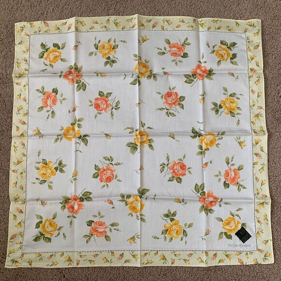 Y1001 YSL Yves Saint Laurent new unused flower cotton handkerchief foulard scarf - Picture 1 of 3